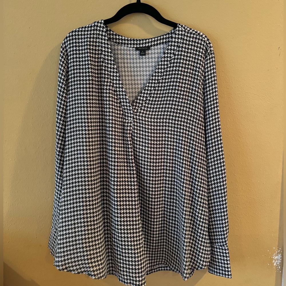 Long Sleeve Mixed Media Herringbone Top